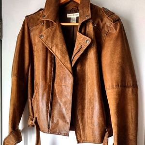 Leather/suede motorcycle jacket for women